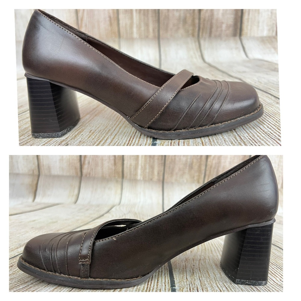 Vtg Y2k Square Toe Shoes 725 Originals Sz 8 Brown 90s Leather Chunky Block‎ Heel - Picture 3 of 8